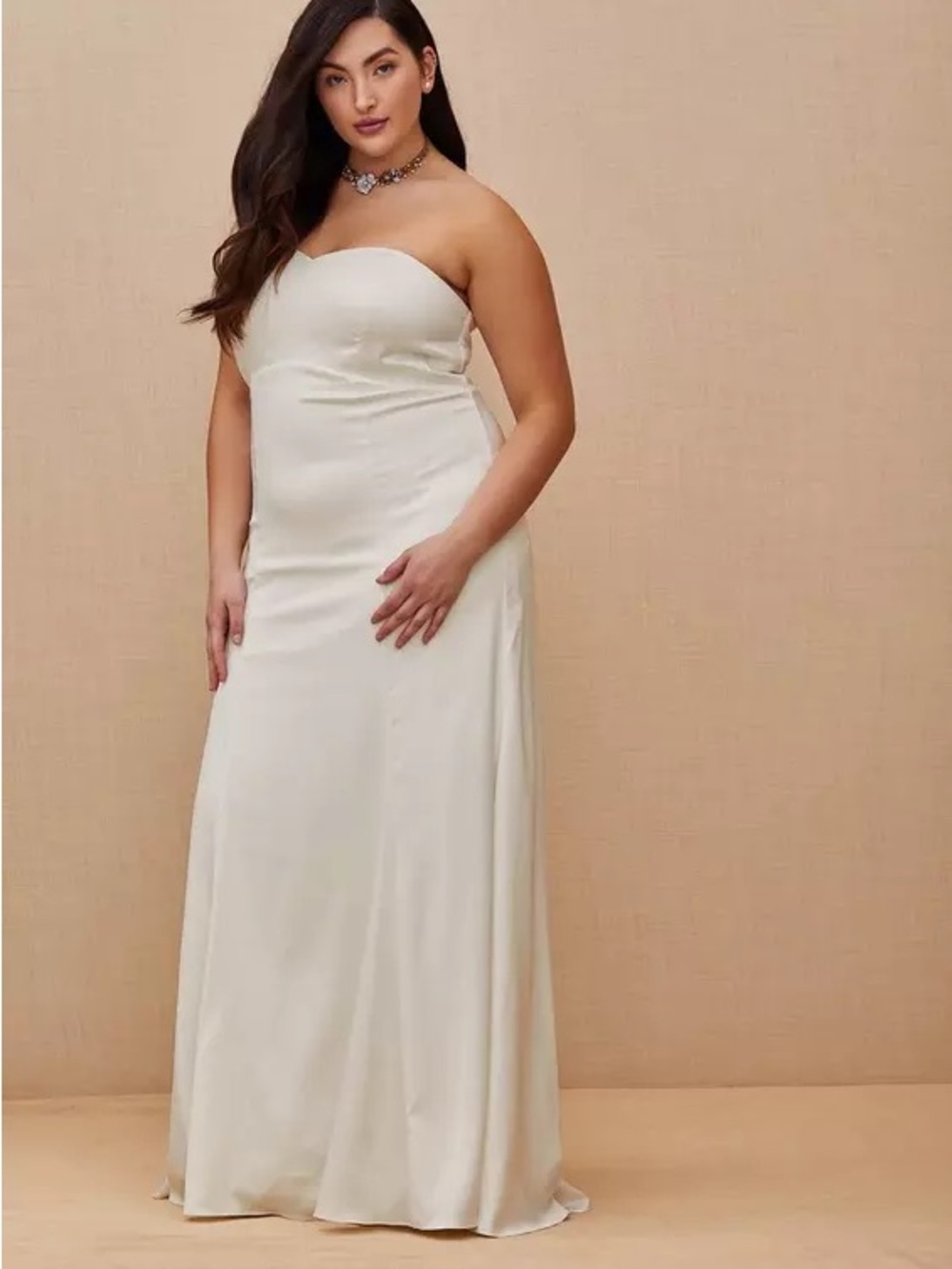 torrid Strapless Cream Satin Wedding Gown